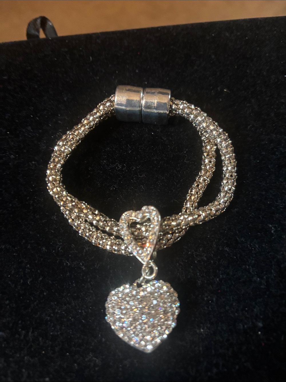 Silver Crystal Heart Charm Bracelet - Women's Jewelry